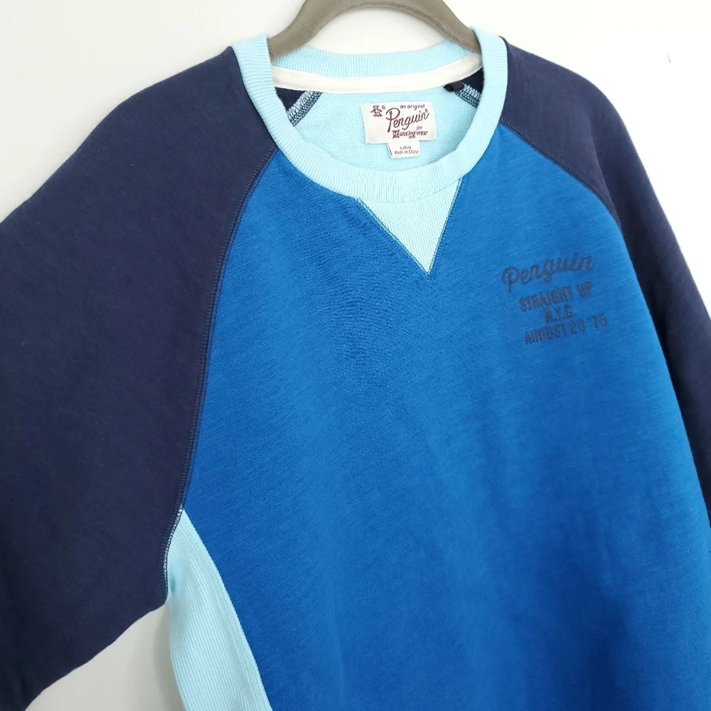 Original Penguin Men's Terry Sweatshirt Color Block Blue Size Large - Picture 6 of 12